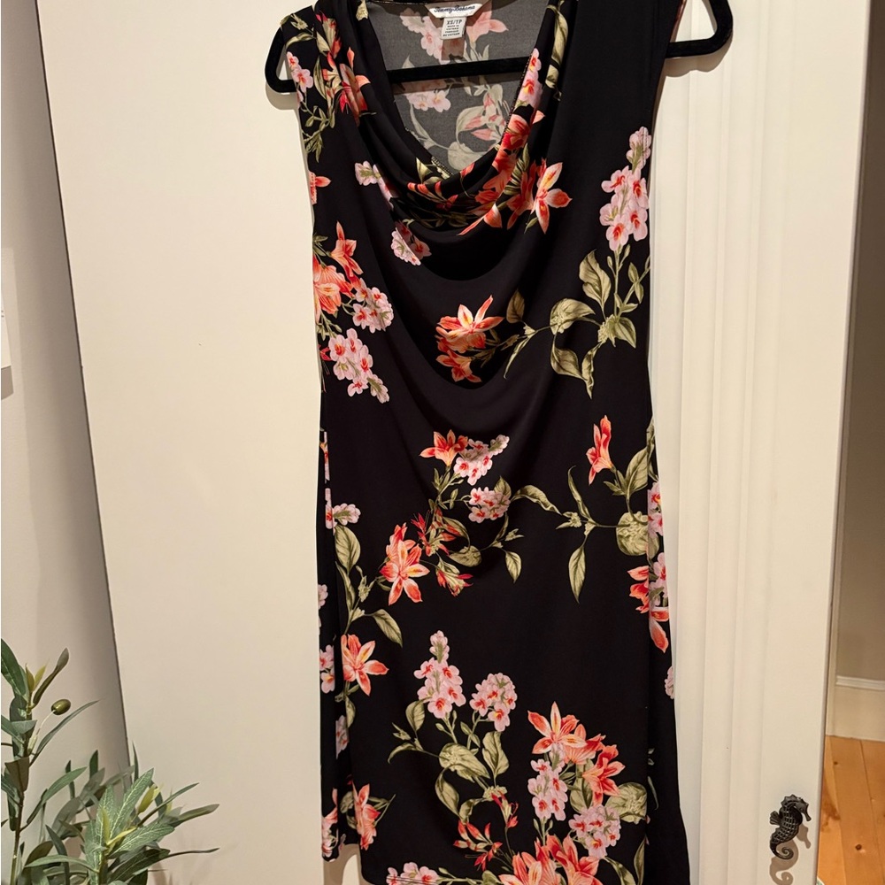 Tommy Bahama Black Floral Dress with V Neck